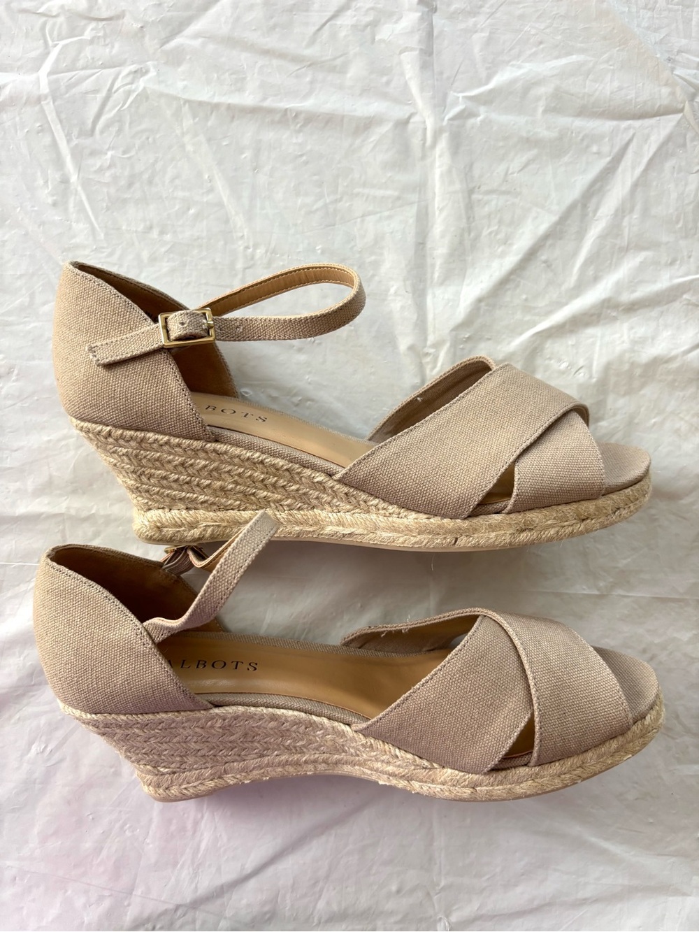 NWOT Talbots Tan Lurex Canvas Platform Wedge Sandals SZ 8.5 - Picture 5 of 14